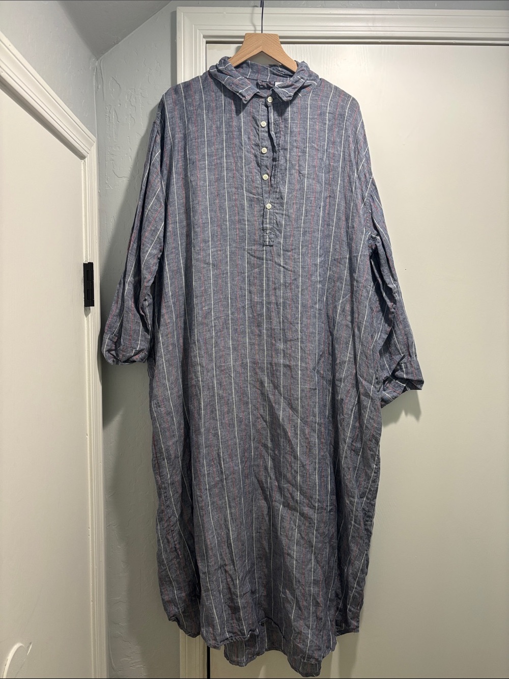 Felix Oversized Striped Button-Up Linen Shirt Dress - Has Pockets!